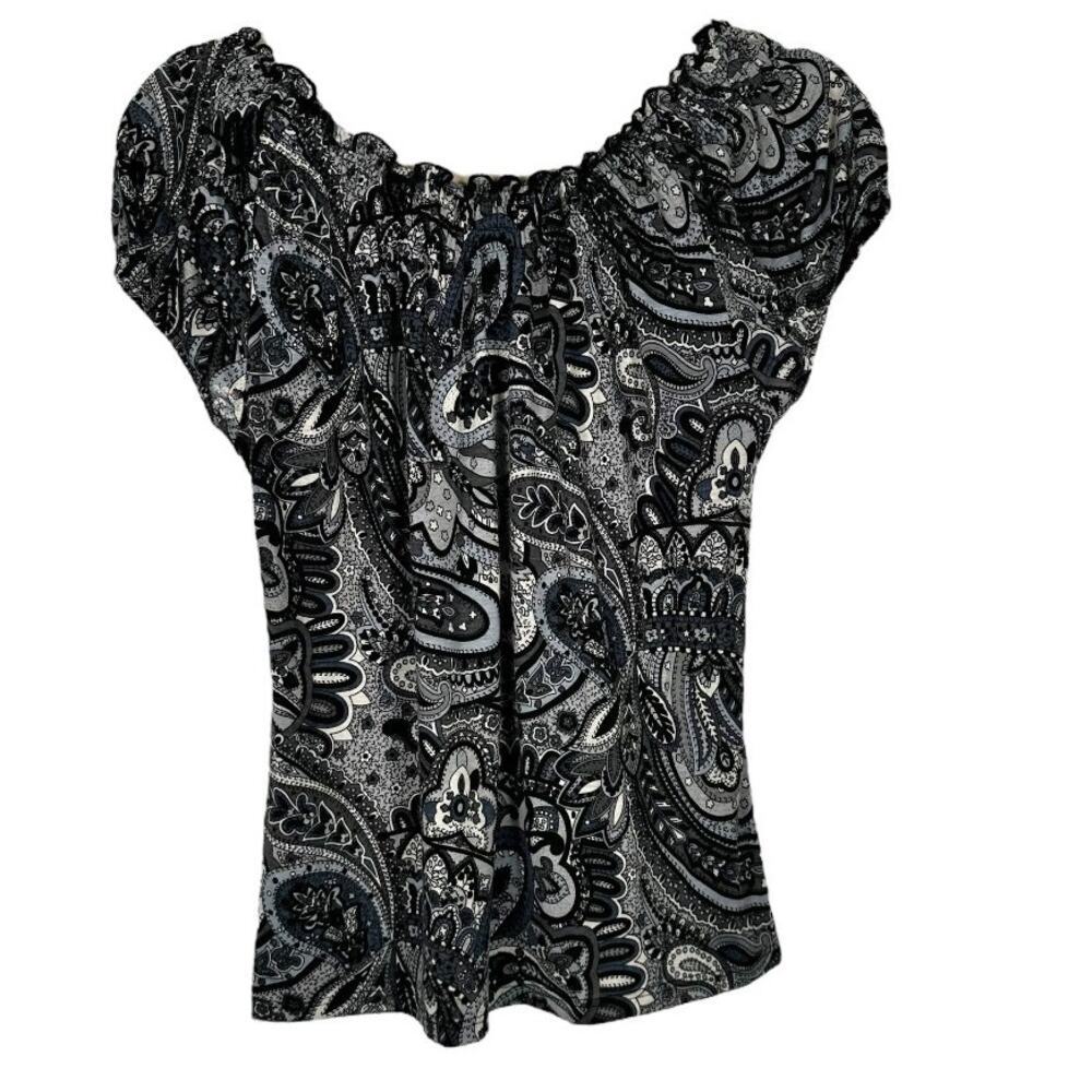 Carol Rose Black Gray White Floral Paisley Design Large